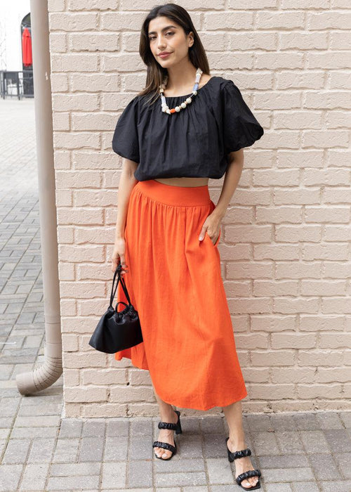 Sally A-Line Midi Skirt-Orange-theadoptedson