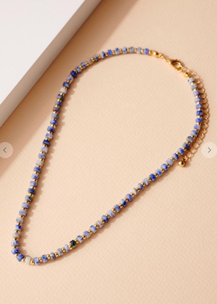 Arta Loop-Short Beaded Necklace-Blue-theadoptedson